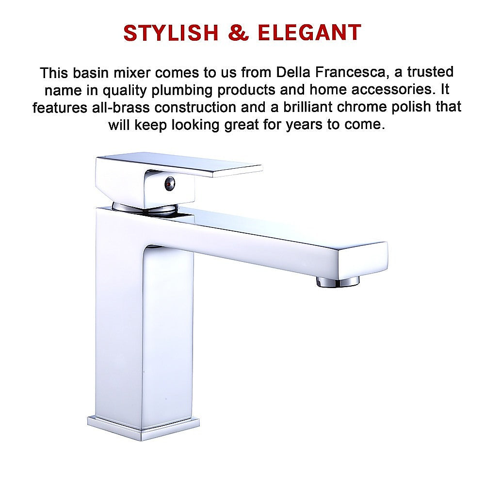 Solid brass modern basin mixer tap in polished chrome