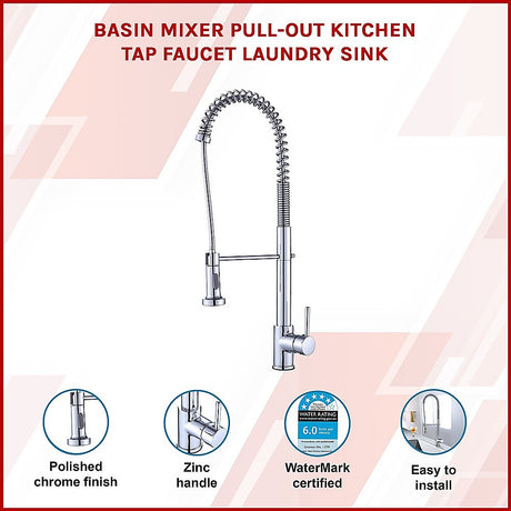 Solid brass pull out kitchen mixer tap in chrome