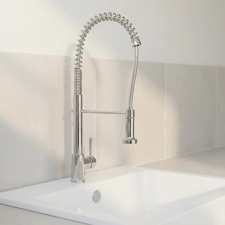 Solid brass pull out kitchen mixer tap in chrome