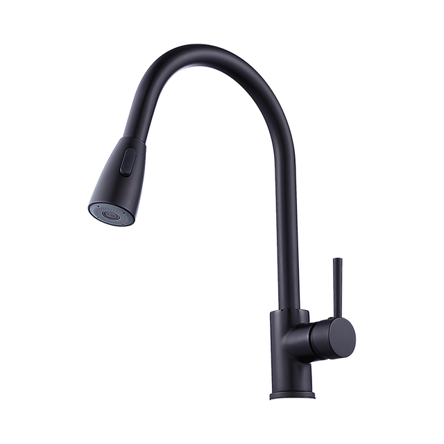 Solid brass pull down kitchen mixer tap in matte black
