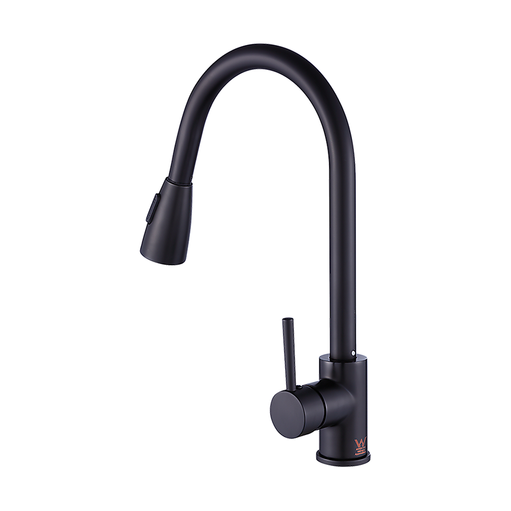 Solid brass pull down kitchen mixer tap in matte black