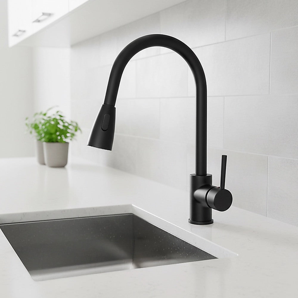 Solid brass pull down kitchen mixer tap in matte black