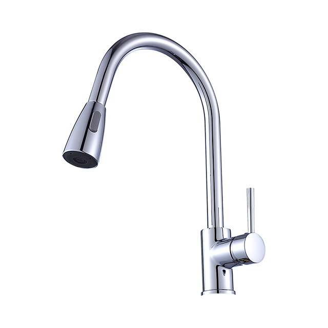 Solid brass pull down kitchen mixer tap in chrome