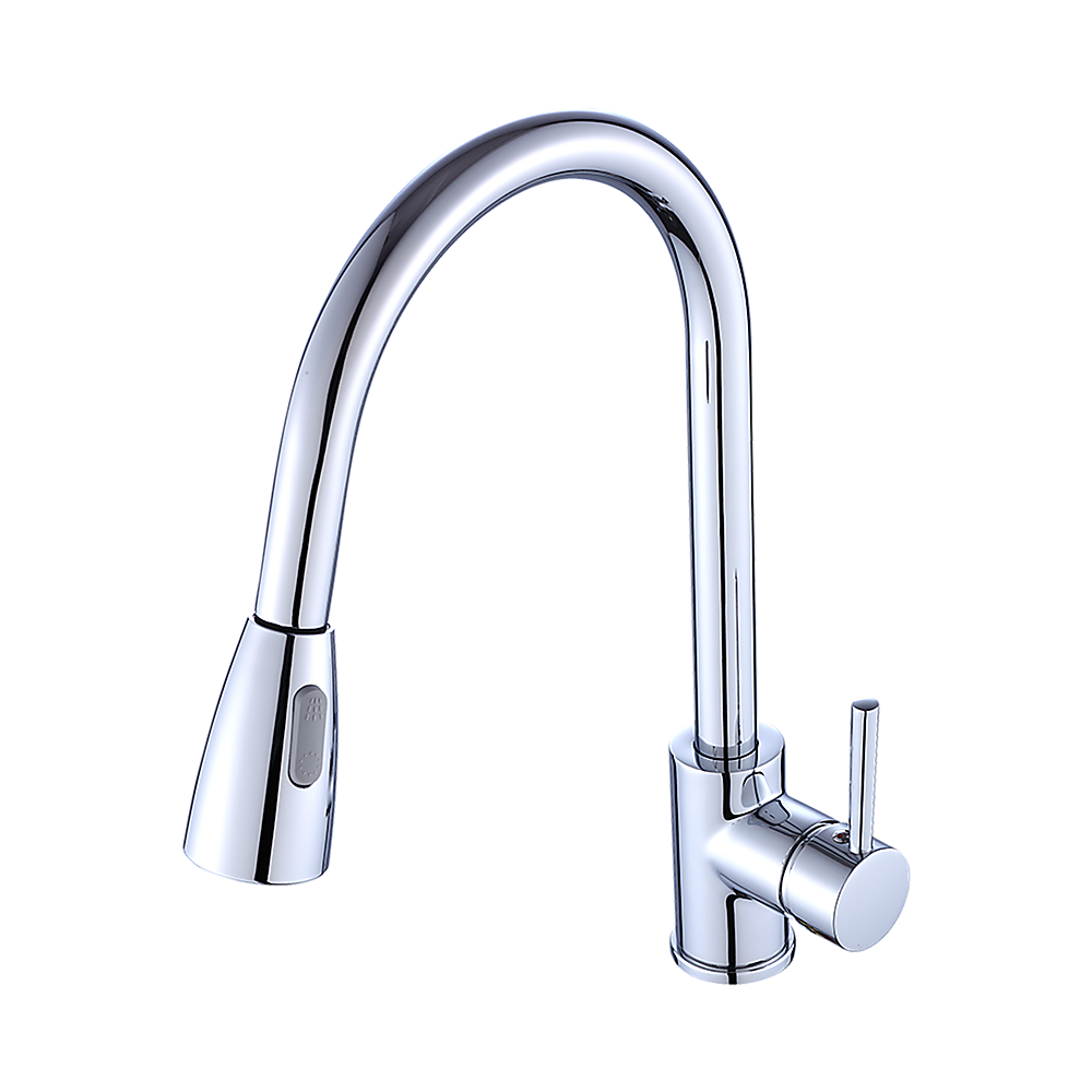 Solid brass pull down kitchen mixer tap in chrome