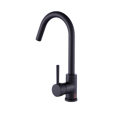 Solid brass gooseneck kitchen mixer tap in black