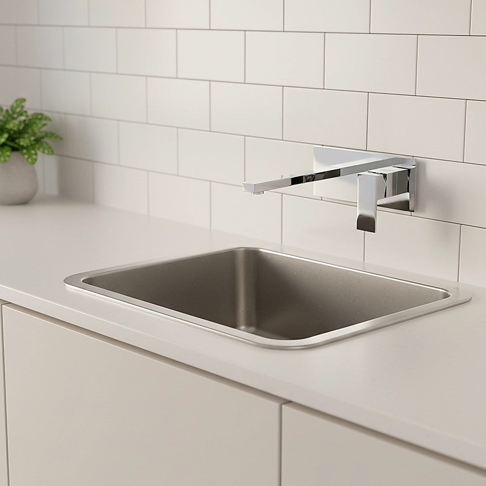Wall mounted lever basin mixer tap in chrome