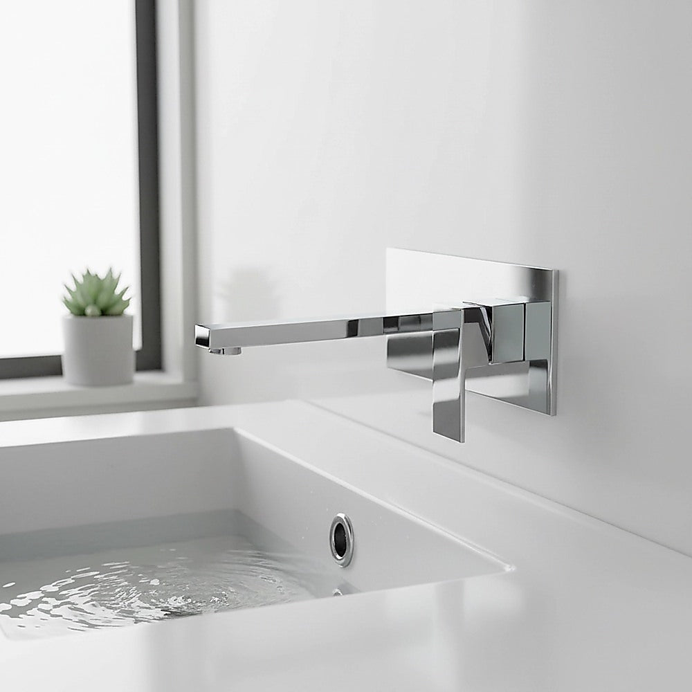Wall mounted lever basin mixer tap in chrome