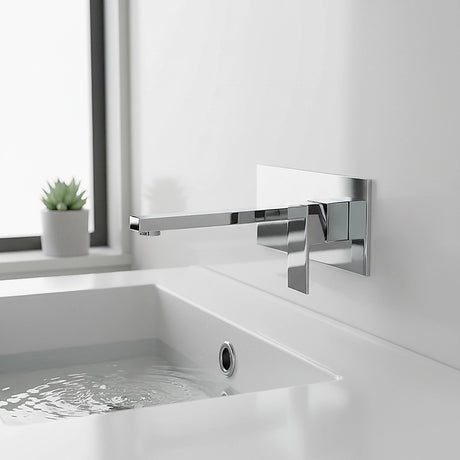 Wall mounted lever basin mixer tap in chrome