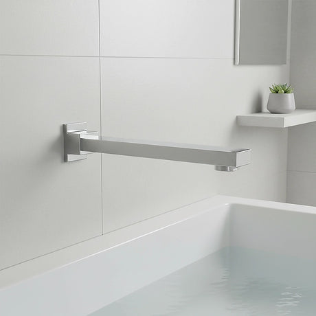 Polished chrome 228mm bath spout, angled view