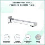 Polished chrome 228mm bath spout, side profile