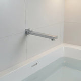 Polished chrome 228mm bath spout, close up finish