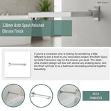 Polished chrome 228mm bath spout, detail view
