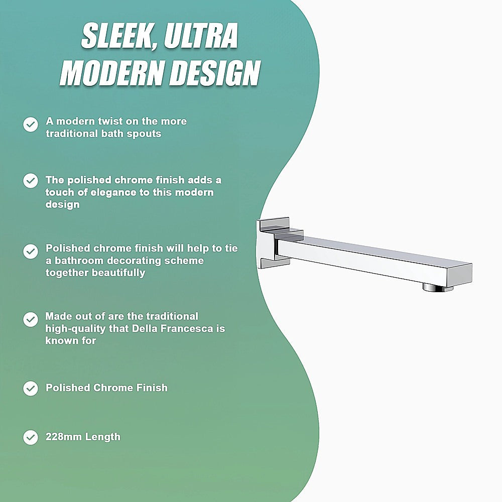 Polished chrome 228mm bath spout, water flow