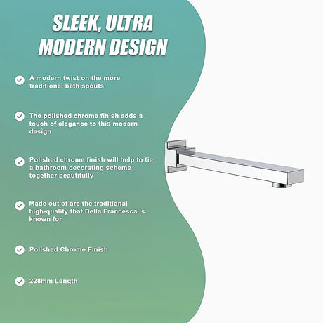 Polished chrome 228mm bath spout, water flow