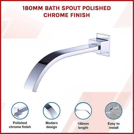 Polished chrome 180mm bath spout, side profile
