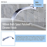 Polished chrome 180mm bath spout, top view