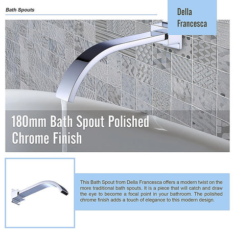 Polished chrome 180mm bath spout, top view