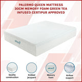 Medium green tea memory foam mattress, 30cm queen