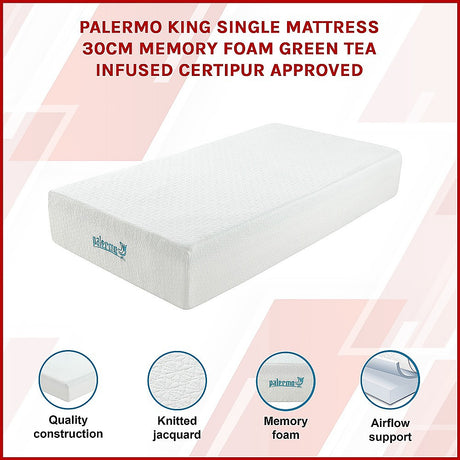 Medium green tea memory foam mattress, 30cm king single