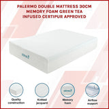Medium green tea memory foam mattress, 30cm double