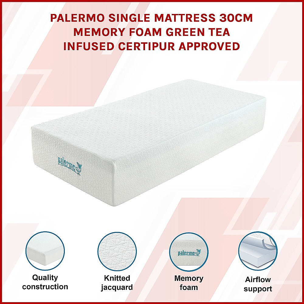 Medium firm green tea memory foam mattress, 30cm single