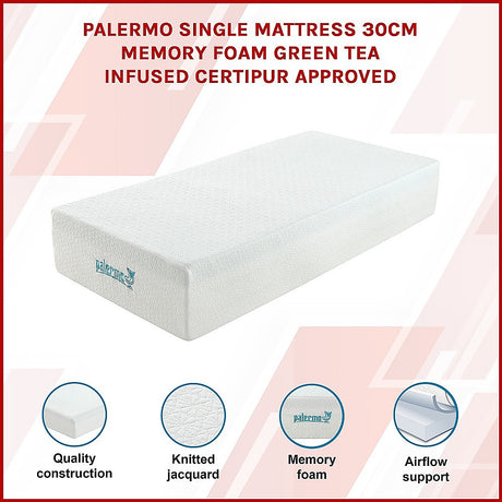 Medium firm green tea memory foam mattress, 30cm single