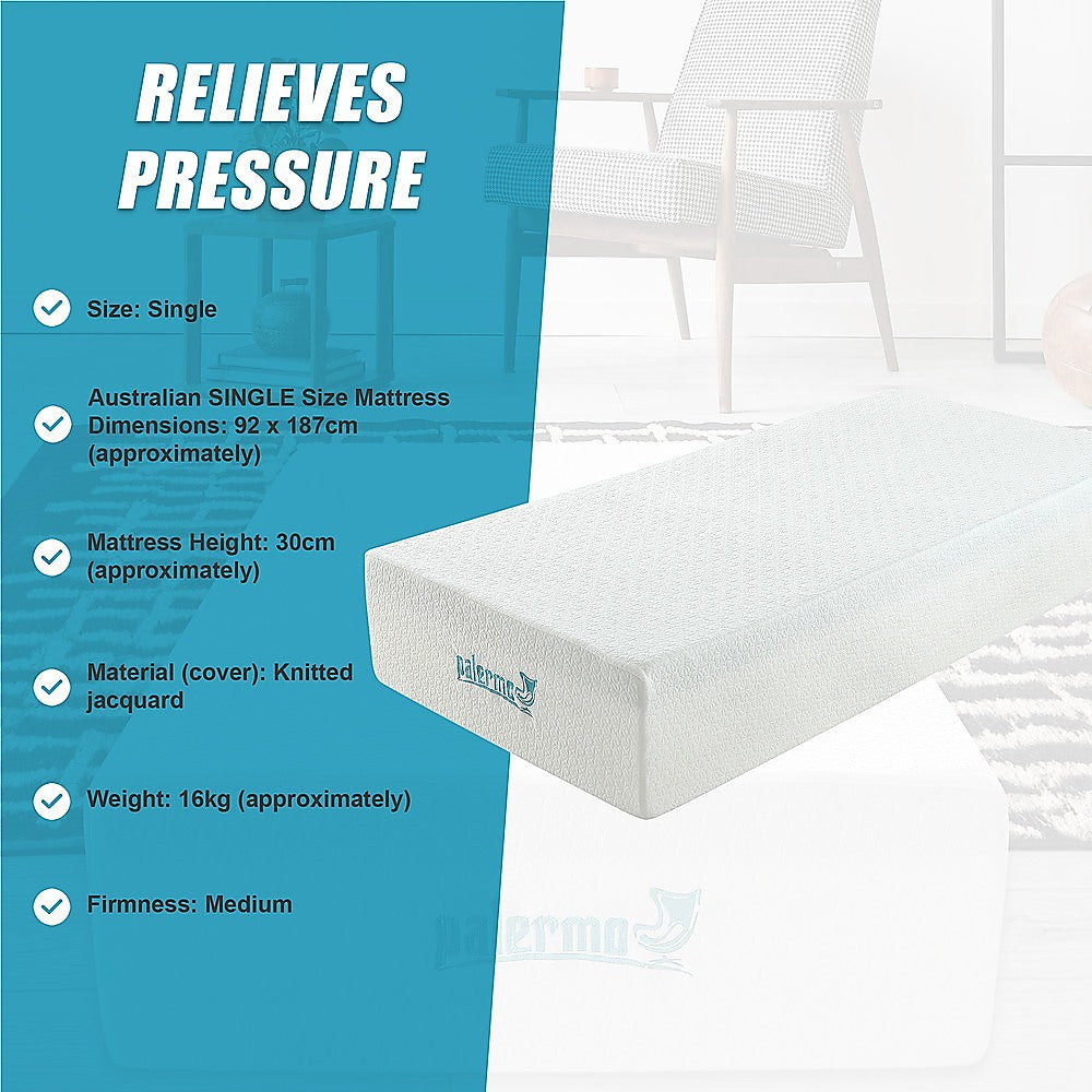 Medium firm green tea memory foam mattress, 30cm single