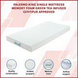Medium firm green tea memory foam mattress, 15cm king single