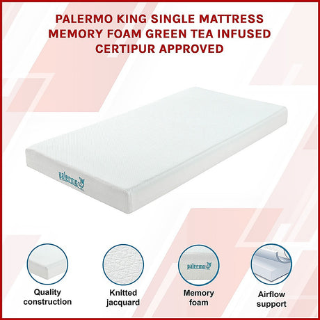 Medium firm green tea memory foam mattress, 15cm king single