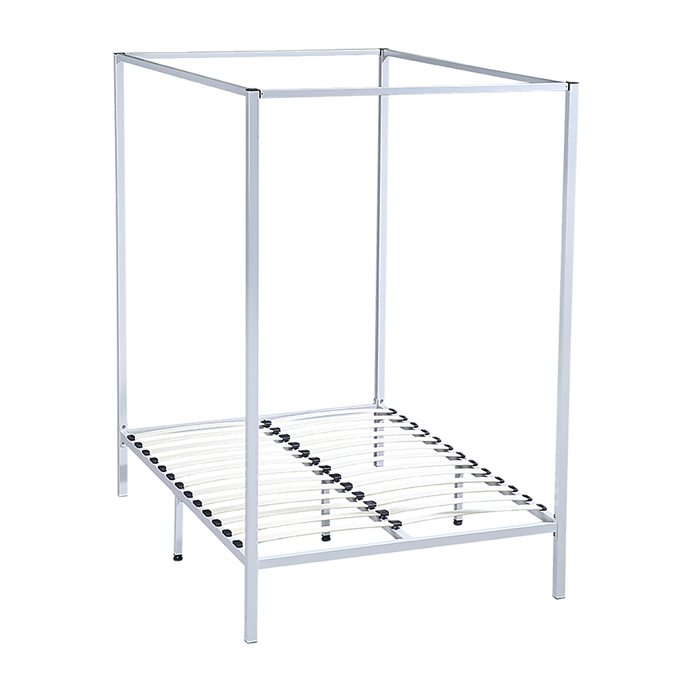 Allure four poster double bed frame in cream powder-coated steel — full view — Allure Home Collections