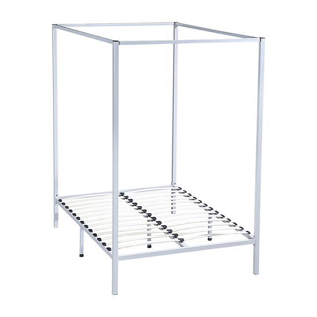 Allure four poster double bed frame in cream powder-coated steel — full view — Allure Home Collections