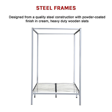Allure cream four poster double bed frame from foot end — Allure Home Collections