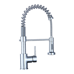 Compact solid brass pull out kitchen mixer tap in chrome