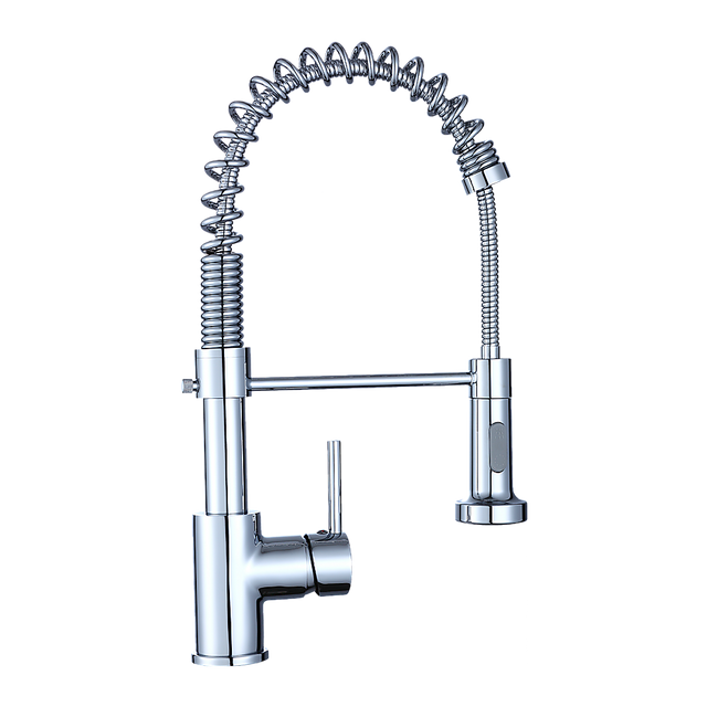 Compact solid brass pull out kitchen mixer tap in chrome