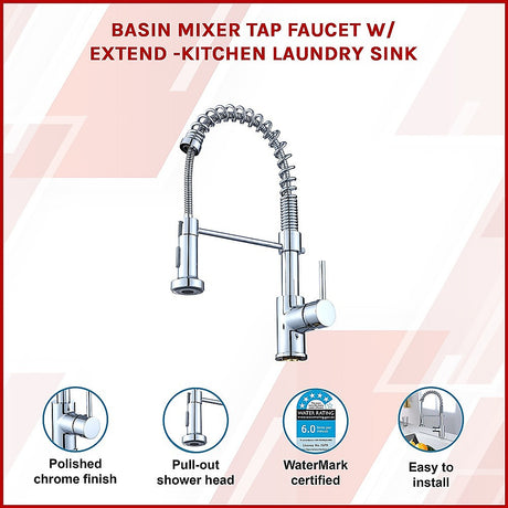 Compact solid brass pull out kitchen mixer tap in chrome