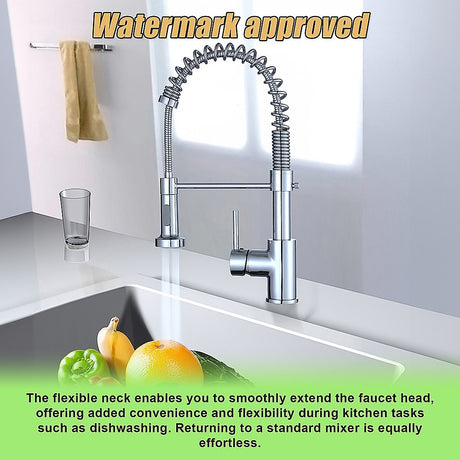 Compact solid brass pull out kitchen mixer tap in chrome
