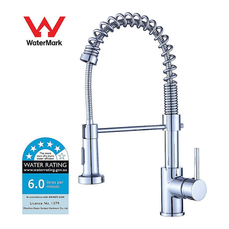 Compact solid brass pull out kitchen mixer tap in chrome