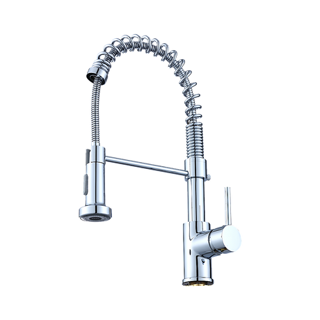 Compact solid brass pull out kitchen mixer tap in chrome
