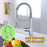 Compact solid brass pull out kitchen mixer tap in chrome
