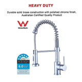 Compact solid brass pull out kitchen mixer tap in chrome