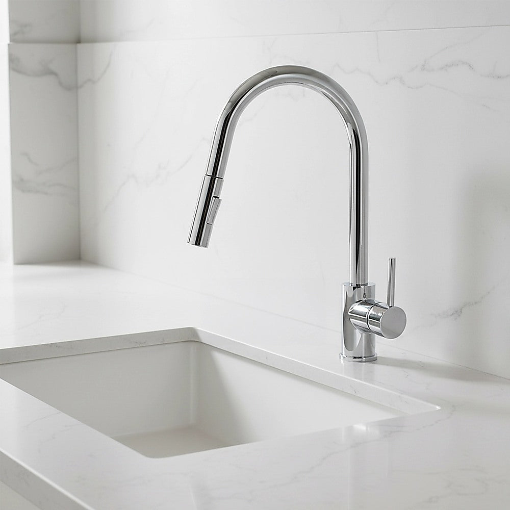 Solid brass pull out kitchen mixer tap in polished chrome
