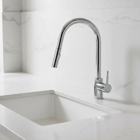 Solid brass pull out kitchen mixer tap in polished chrome