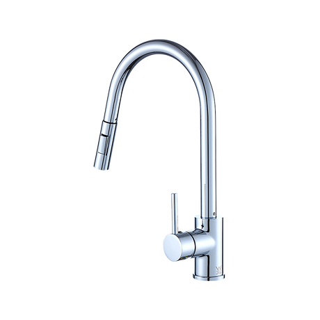 Solid brass pull out kitchen mixer tap in polished chrome