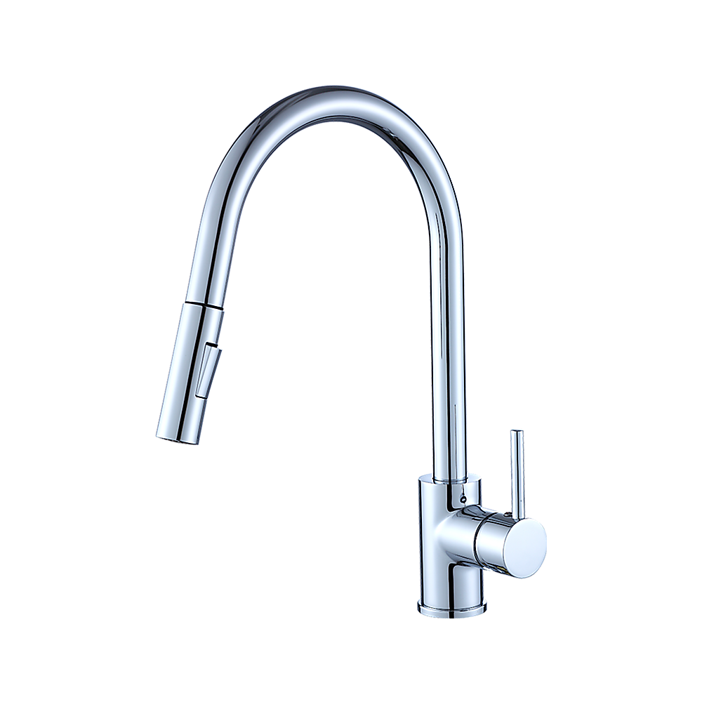 Solid brass pull out kitchen mixer tap in polished chrome