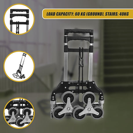 6 Wheel Aluminium Folding Stair Climbing Hand Trolley 60kg