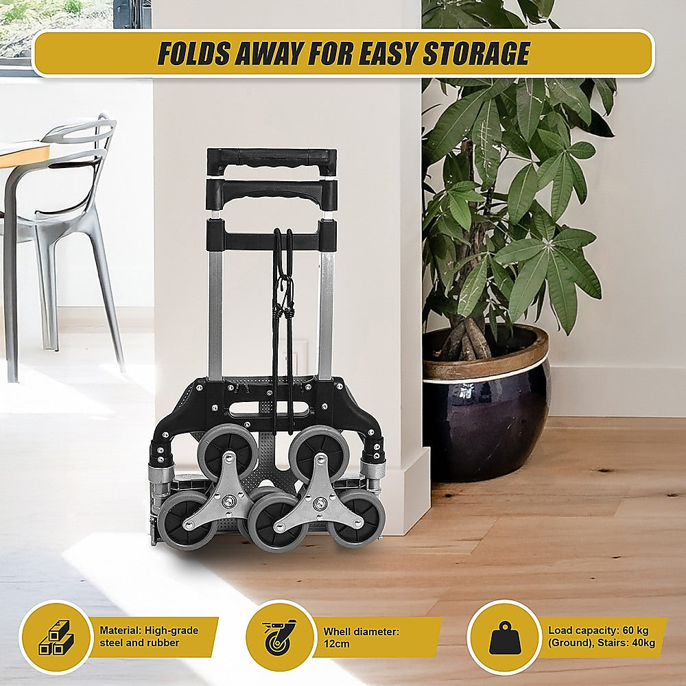 6 Wheel Aluminium Folding Stair Climbing Hand Trolley 60kg