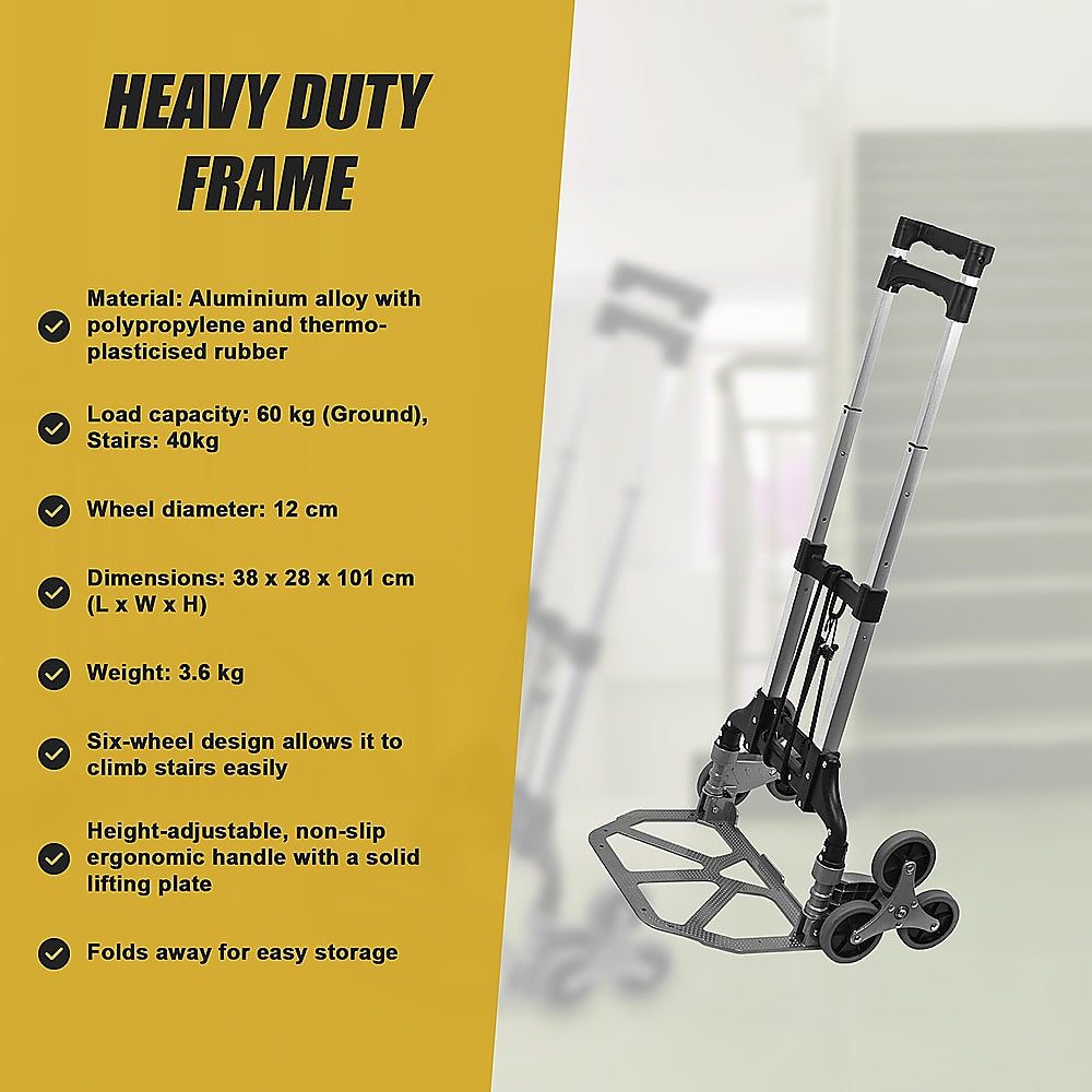 6 Wheel Aluminium Folding Stair Climbing Hand Trolley 60kg