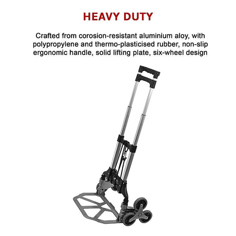 6 Wheel Aluminium Folding Stair Climbing Hand Trolley 60kg