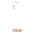 Delphine white gooseneck table lamp with timber base on a bedside table
