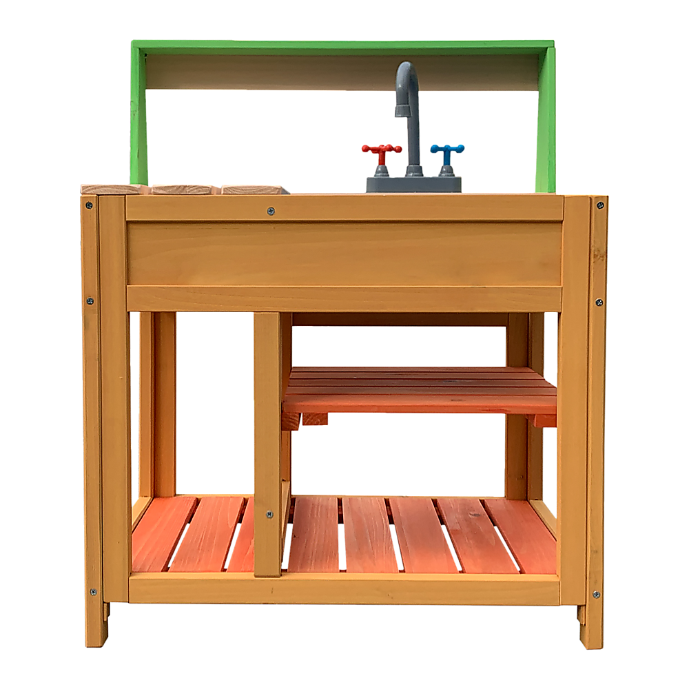 Wooden mud kitchen side view
